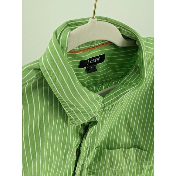 J Crew Tailored Fit Button Shirt Men's Large Green White Stripe Long Sleeve - Picture 8 of 8